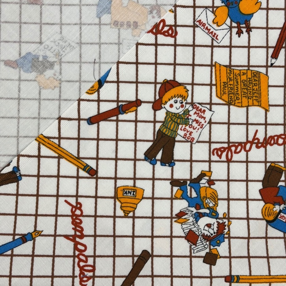 Vtg Penpals Novelty Print Fabric‎ Scraps Quilting Remnants Grid Mail Theme
